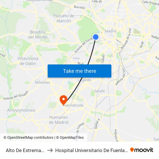 Alto De Extremadura to Hospital Universitario De Fuenlabrada. map