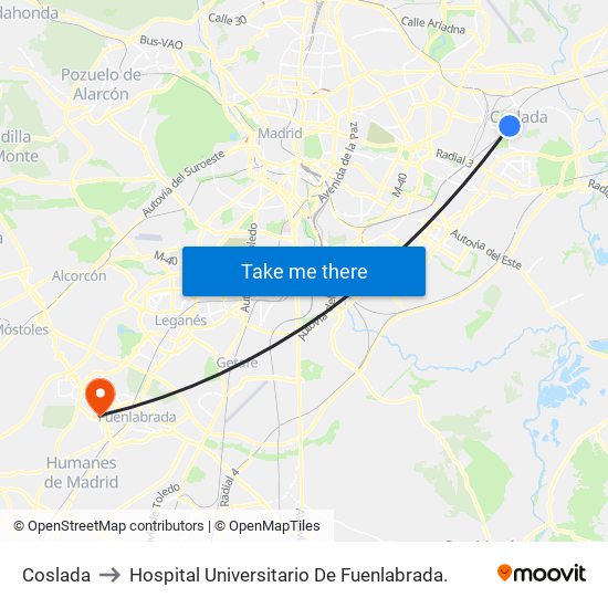 Coslada to Hospital Universitario De Fuenlabrada. map