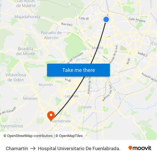 Chamartín to Hospital Universitario De Fuenlabrada. map