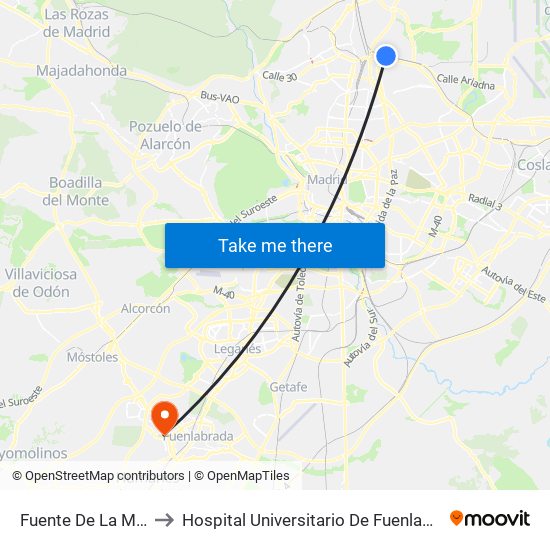 Fuente De La Mora to Hospital Universitario De Fuenlabrada. map