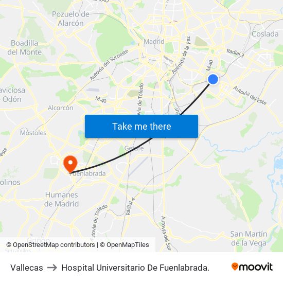 Vallecas to Hospital Universitario De Fuenlabrada. map