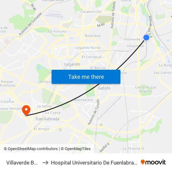 Villaverde Bajo to Hospital Universitario De Fuenlabrada. map