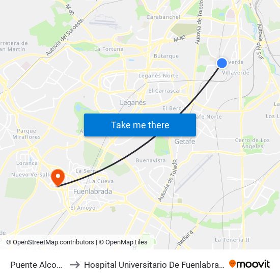 Puente Alcocer to Hospital Universitario De Fuenlabrada. map