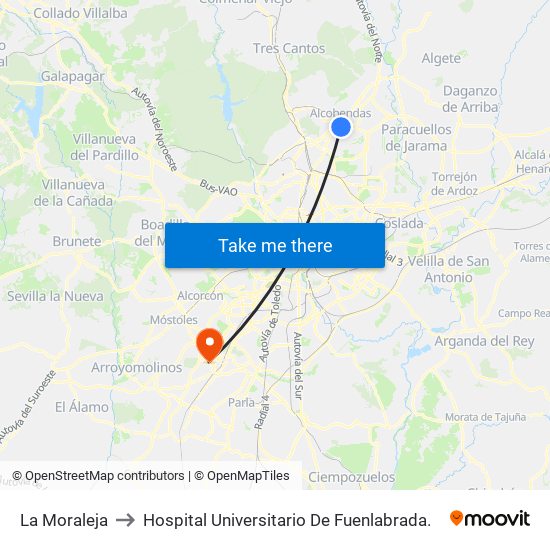 La Moraleja to Hospital Universitario De Fuenlabrada. map