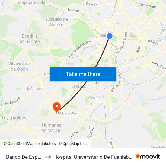 Banco De España to Hospital Universitario De Fuenlabrada. map