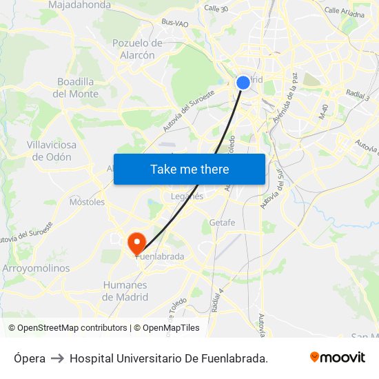 Ópera to Hospital Universitario De Fuenlabrada. map