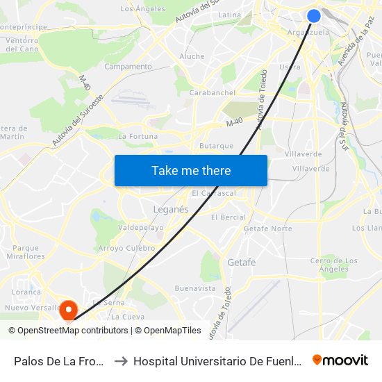 Palos De La Frontera to Hospital Universitario De Fuenlabrada. map