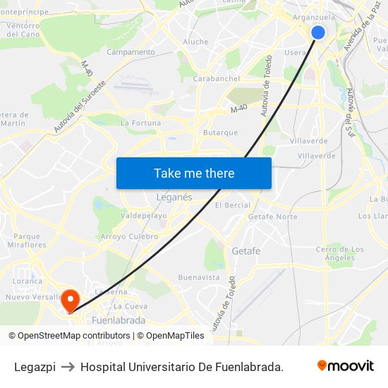 Legazpi to Hospital Universitario De Fuenlabrada. map