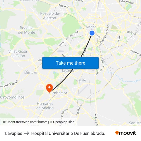 Lavapiés to Hospital Universitario De Fuenlabrada. map