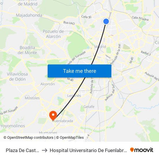 Plaza De Castilla to Hospital Universitario De Fuenlabrada. map