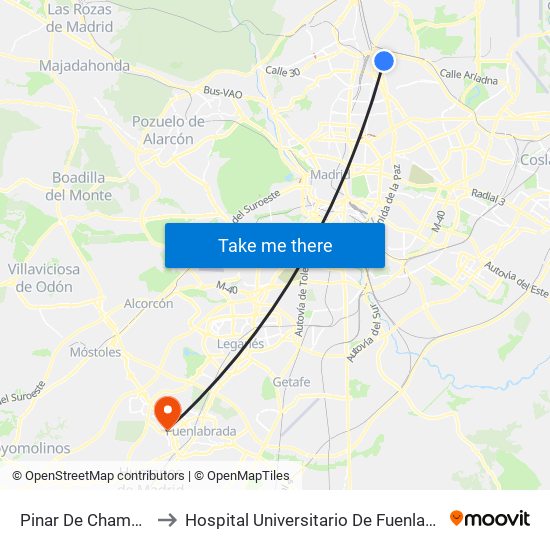Pinar De Chamartín to Hospital Universitario De Fuenlabrada. map