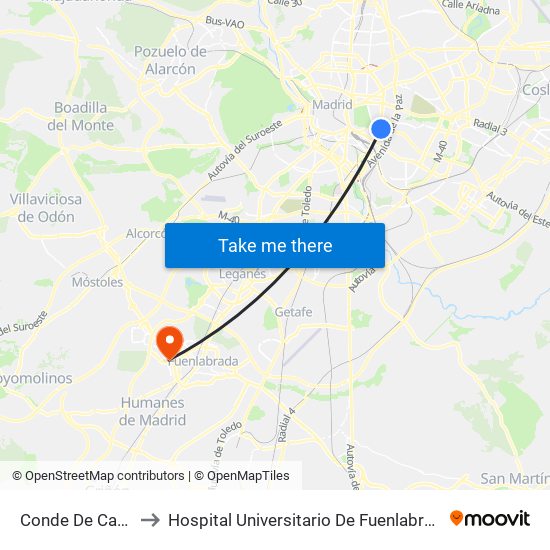 Conde De Casal to Hospital Universitario De Fuenlabrada. map