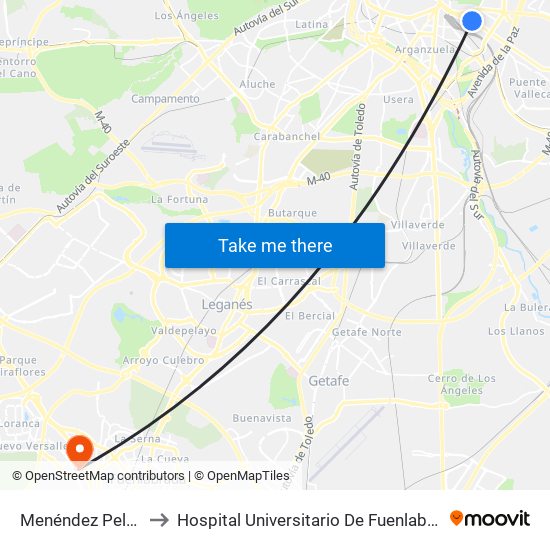 Menéndez Pelayo to Hospital Universitario De Fuenlabrada. map