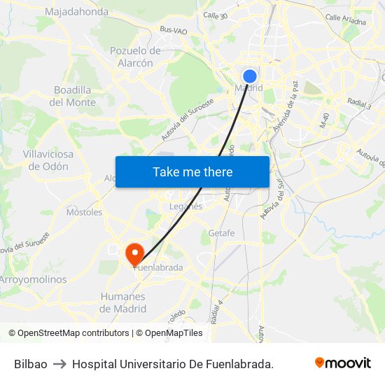 Bilbao to Hospital Universitario De Fuenlabrada. map