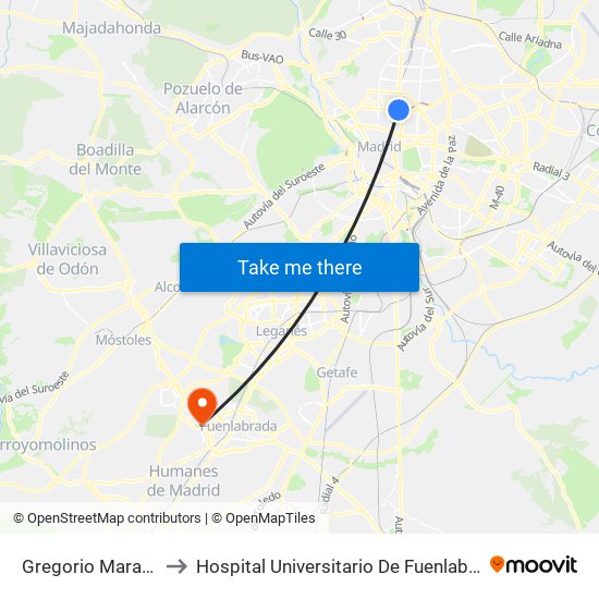 Gregorio Marañón to Hospital Universitario De Fuenlabrada. map