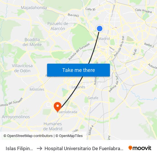 Islas Filipinas to Hospital Universitario De Fuenlabrada. map