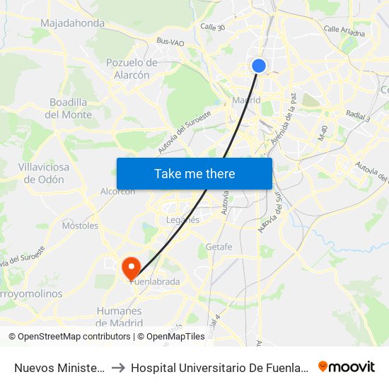 Nuevos Ministerios to Hospital Universitario De Fuenlabrada. map