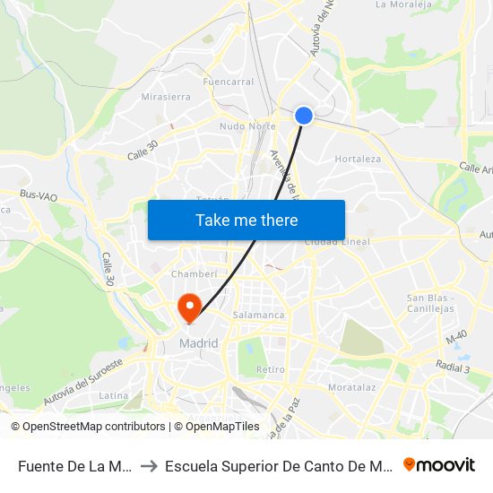 Fuente De La Mora to Escuela Superior De Canto De Madrid map