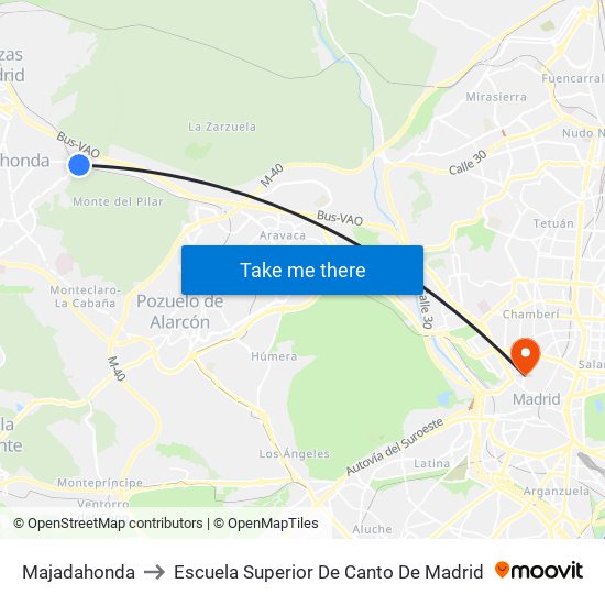 Majadahonda to Escuela Superior De Canto De Madrid map