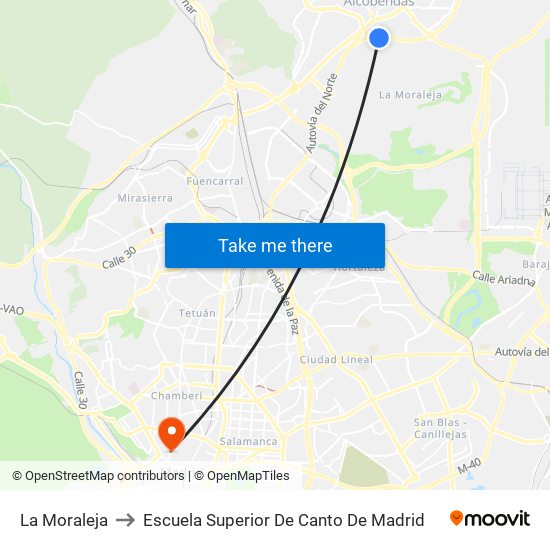 La Moraleja to Escuela Superior De Canto De Madrid map