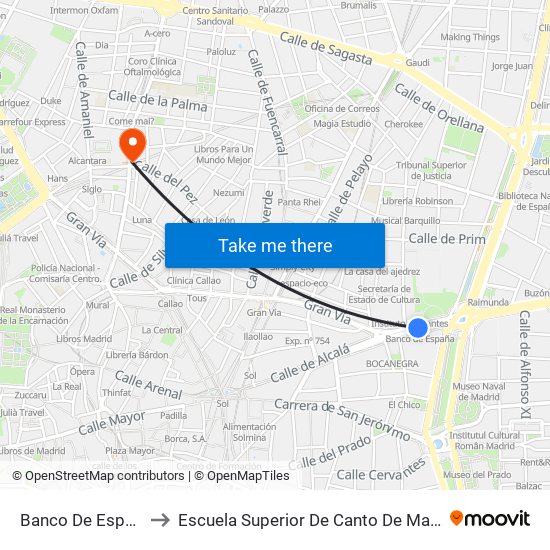 Banco De España to Escuela Superior De Canto De Madrid map