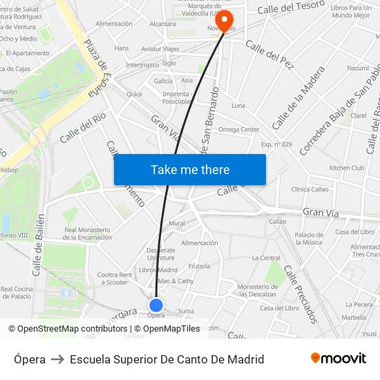 Ópera to Escuela Superior De Canto De Madrid map