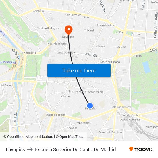 Lavapiés to Escuela Superior De Canto De Madrid map