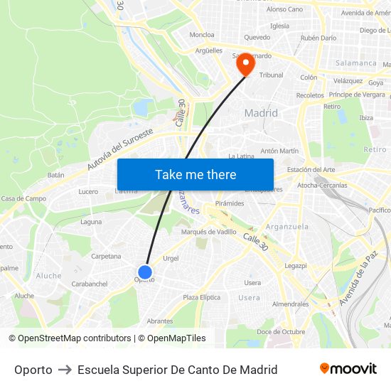 Oporto to Escuela Superior De Canto De Madrid map