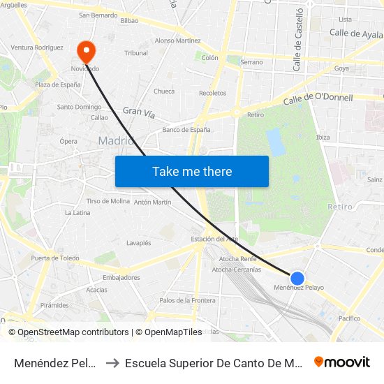 Menéndez Pelayo to Escuela Superior De Canto De Madrid map