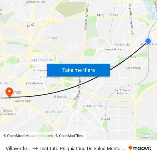 Villaverde Bajo to Instituto Psiquiátrico De Salud Mental José Germain map