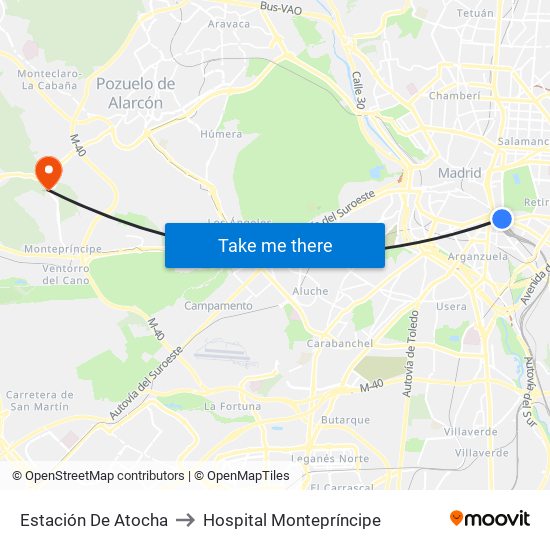 Estación De Atocha to Hospital Montepríncipe map