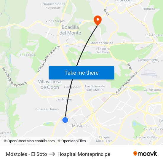 Móstoles - El Soto to Hospital Montepríncipe map