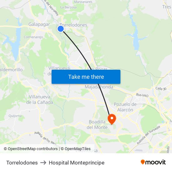 Torrelodones to Hospital Montepríncipe map