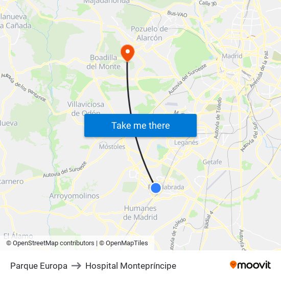 Parque Europa to Hospital Montepríncipe map