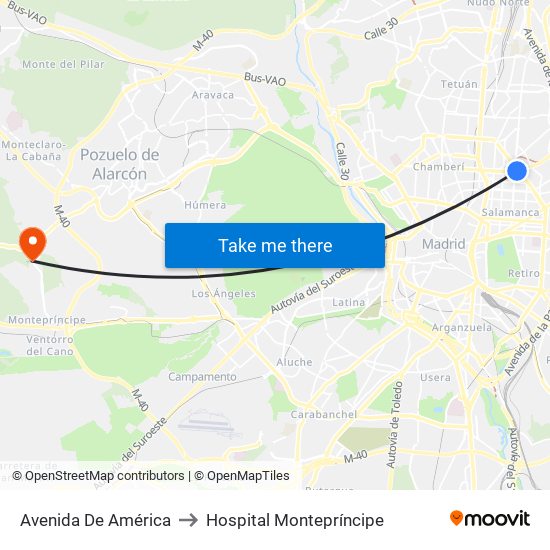Avenida De América to Hospital Montepríncipe map