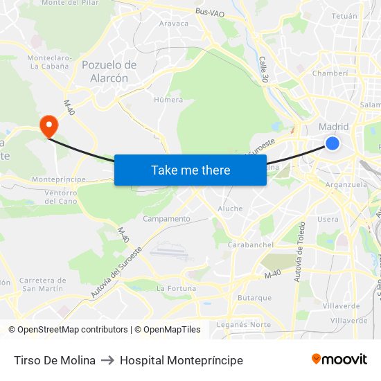 Tirso De Molina to Hospital Montepríncipe map