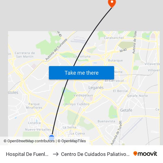 Hospital De Fuenlabrada to Centro De Cuidados Paliativos Laguna map