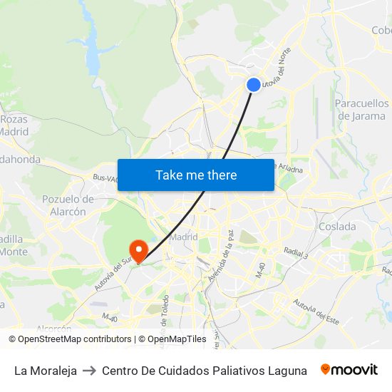 La Moraleja to Centro De Cuidados Paliativos Laguna map