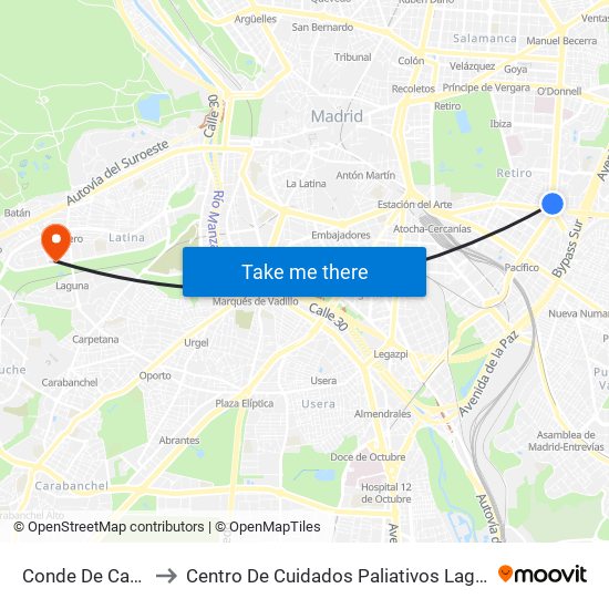 Conde De Casal to Centro De Cuidados Paliativos Laguna map