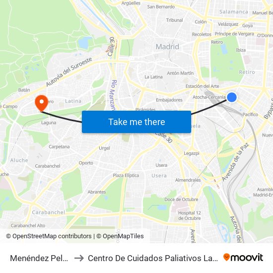 Menéndez Pelayo to Centro De Cuidados Paliativos Laguna map