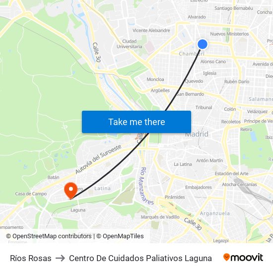 Ríos Rosas to Centro De Cuidados Paliativos Laguna map