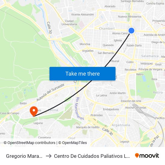 Gregorio Marañón to Centro De Cuidados Paliativos Laguna map