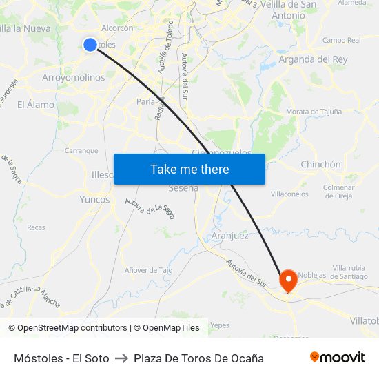 Móstoles - El Soto to Plaza De Toros De Ocaña map