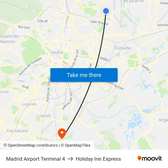 Madrid Airport Terminal 4 to Holiday Inn Express map