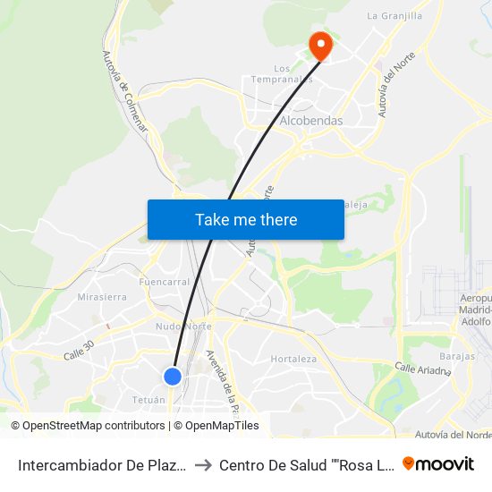 Intercambiador De Plaza De Castilla to Centro De Salud ""Rosa Luxemburgo"" map