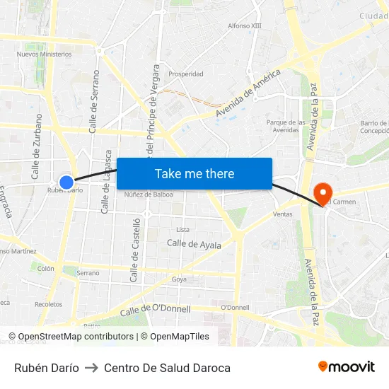 Rubén Darío to Centro De Salud Daroca map