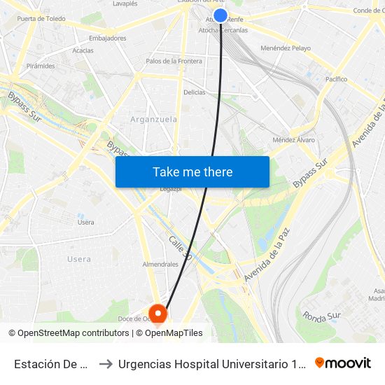 Estación De Atocha to Urgencias Hospital Universitario 12 De Octubre map