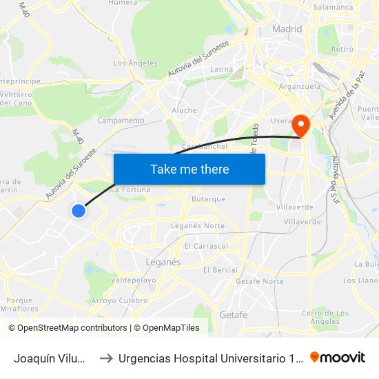 Joaquín Vilumbrales to Urgencias Hospital Universitario 12 De Octubre map