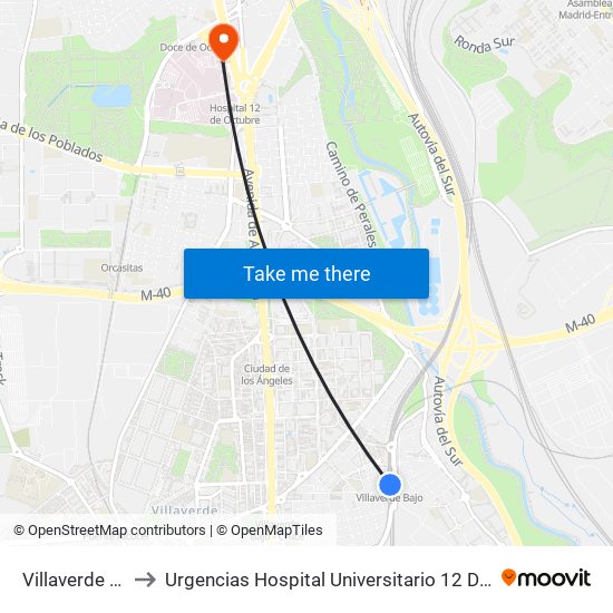 Villaverde Bajo to Urgencias Hospital Universitario 12 De Octubre map