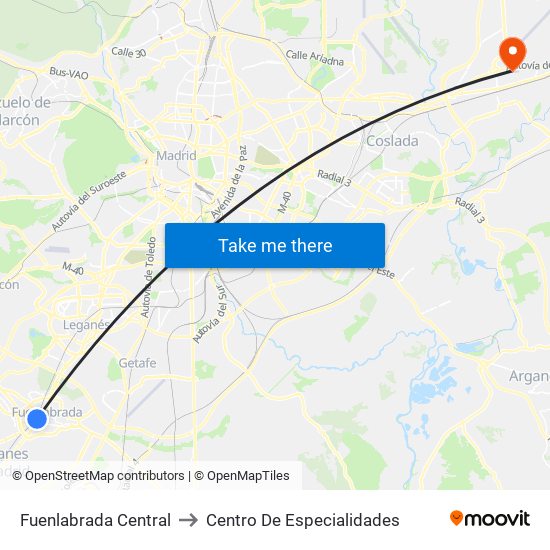Fuenlabrada Central to Centro De Especialidades map